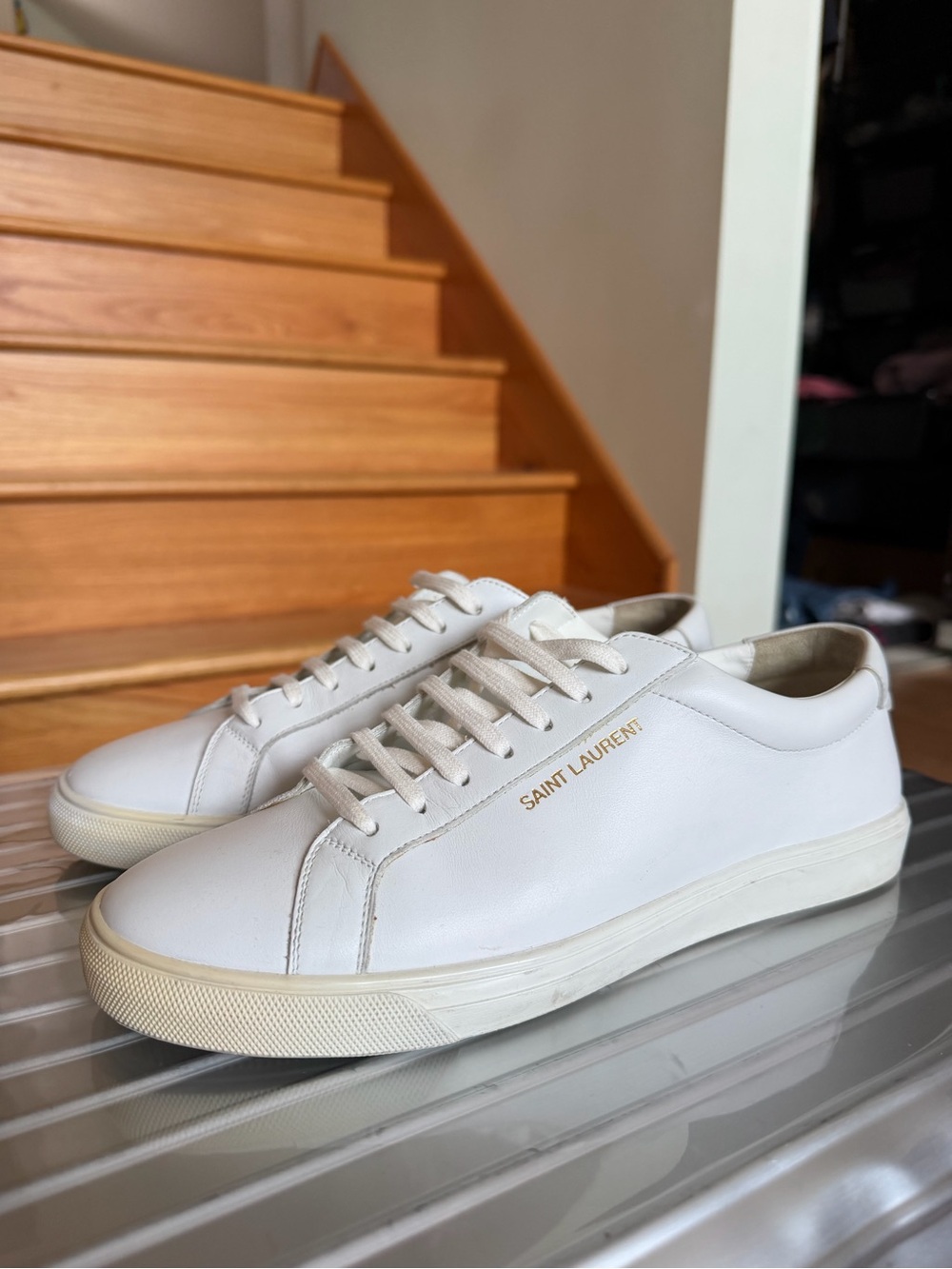 *Andy Sneakers*Saint Laurent White Leather Low-Top Sneakers